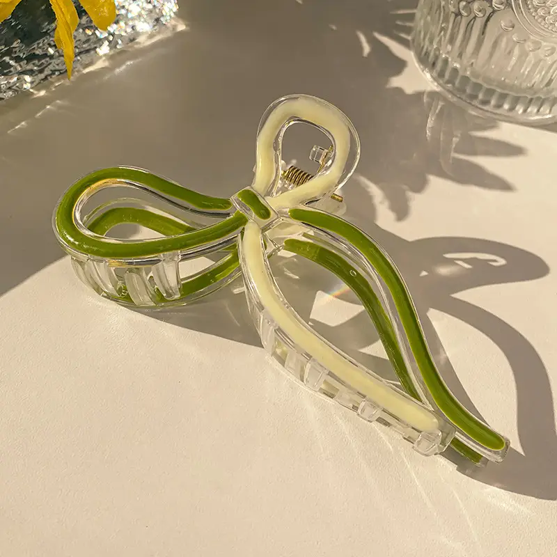 2# grass green-ribbon bow tie hairpin
