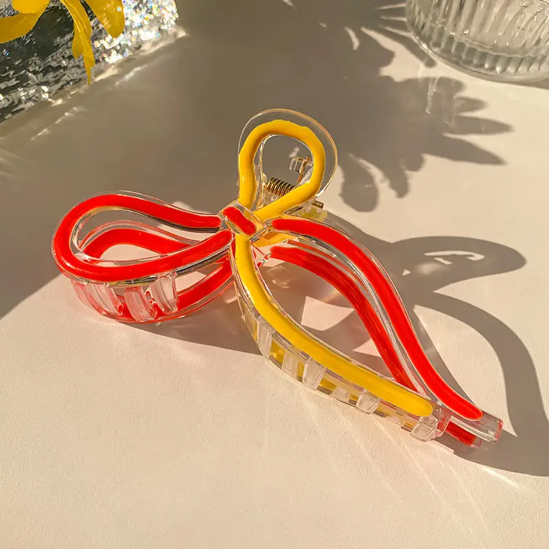 3# red yellow-ribbon bow tie hairpin