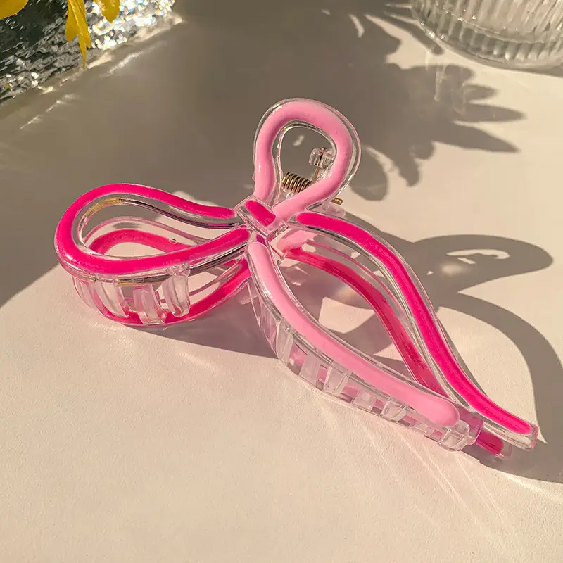 4# rose pink-ribbon bow tie hairpin