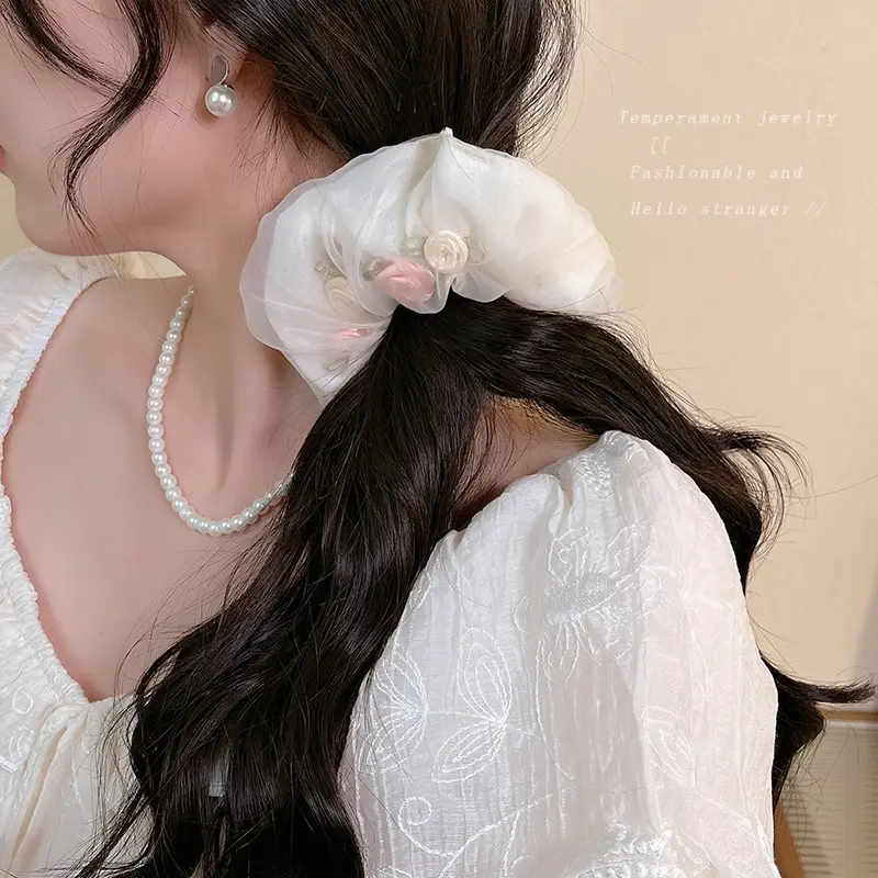 Rose Gold Embroidered Hair Scrunchie for Women - Image 6