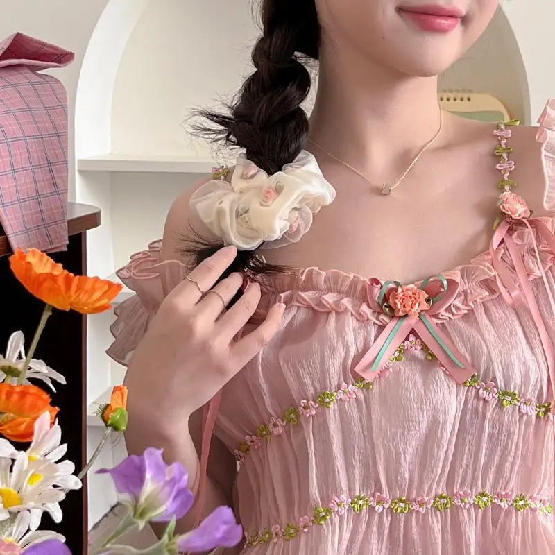 Rose Gold Embroidered Hair Scrunchie for Women - Image 8