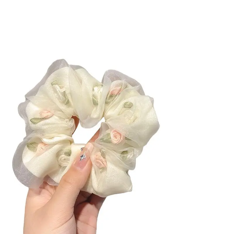 Rose Gold Embroidered Hair Scrunchie for Women - Image 9