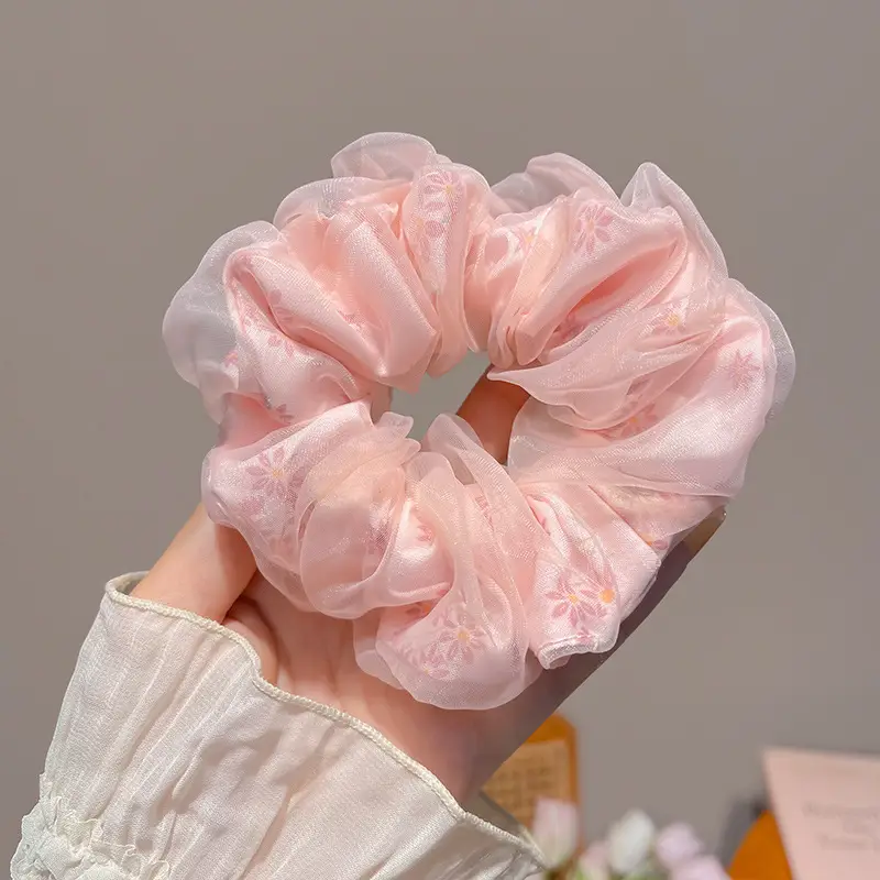 Rose Gold Embroidered Hair Scrunchie for Women - Image 4