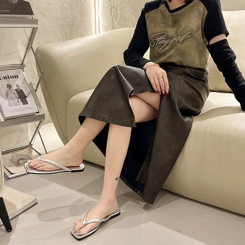 Internet Celebrity Flip-Flop Boots Women's Summer Outwear Fashion 2024 New Arrival Flip-Flop Sandals Flat Beach Shoes
