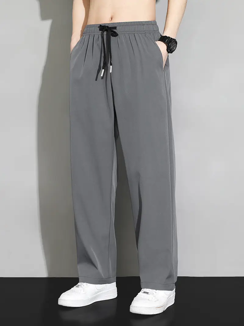 Men's Black Ice Silk Wide Leg Pants Hanging Sense - Image 6