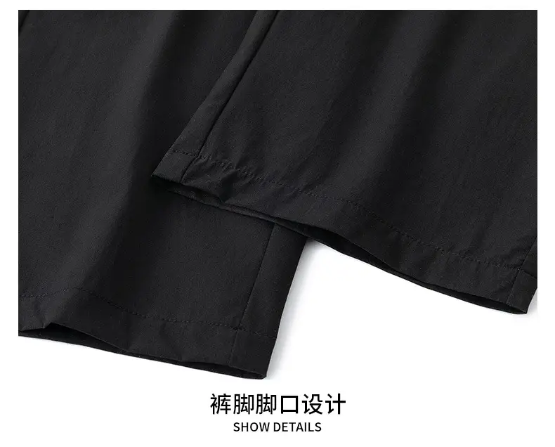 Men's Black Ice Silk Wide Leg Pants Hanging Sense — feature 21