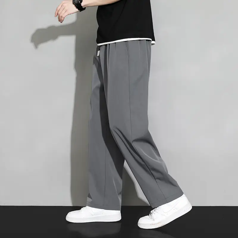Men's Black Ice Silk Wide Leg Pants Hanging Sense - Image 2