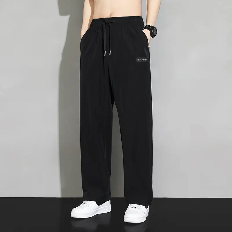 Men's Black Ice Silk Wide Leg Pants Hanging Sense - Image 3