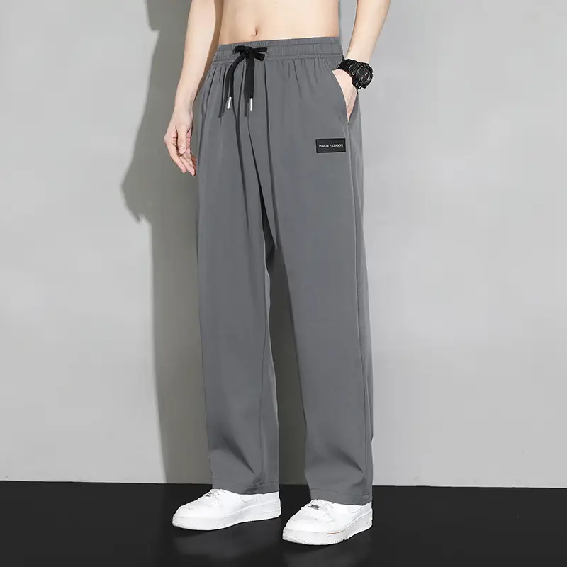 Men's Black Ice Silk Wide Leg Pants Hanging Sense - Image 4