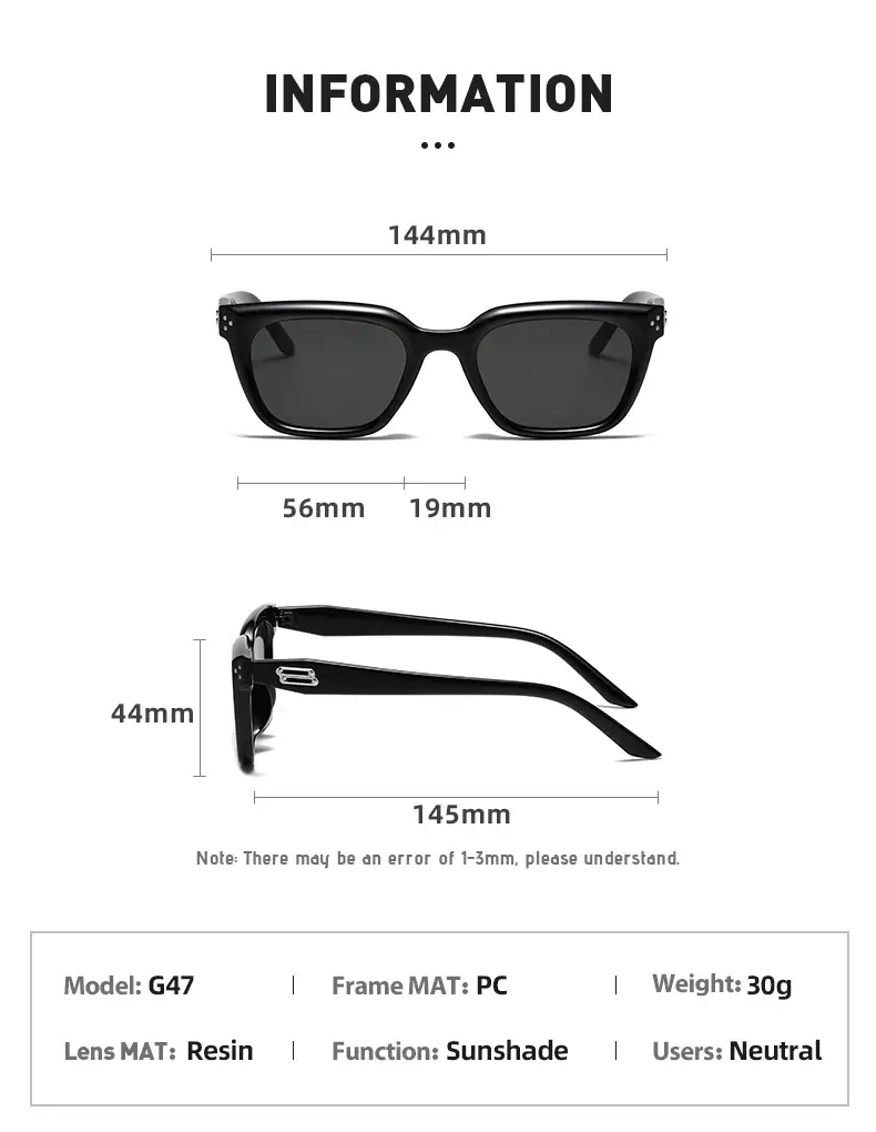 Women Anti-Uv Sunglasses Black Blue Square Frame β feature 6