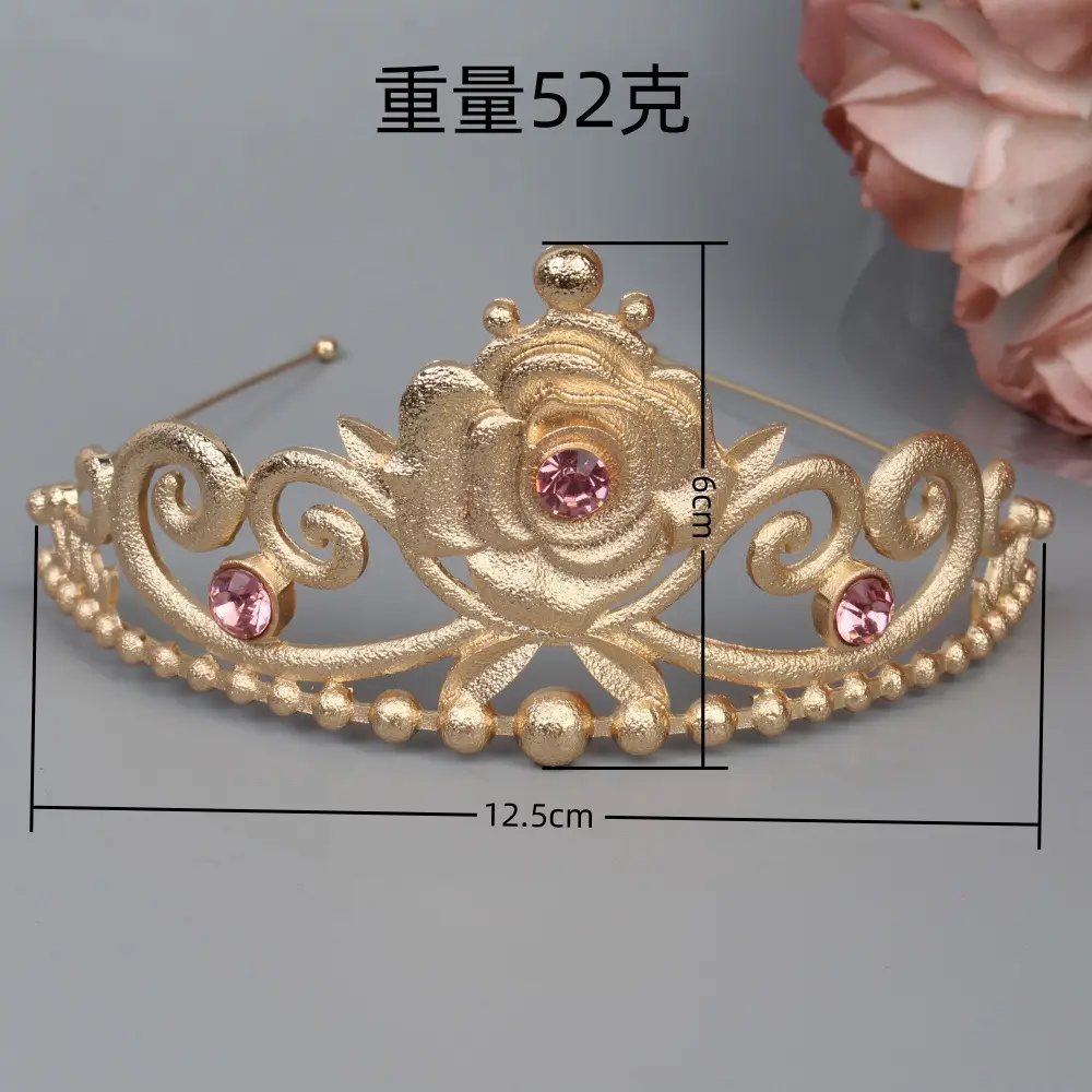 Gold Rose Crown Hairpin with Pink Crystal Accents - Image 5