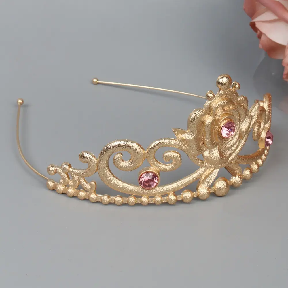 Gold Rose Crown Hairpin with Pink Crystal Accents - Image 6