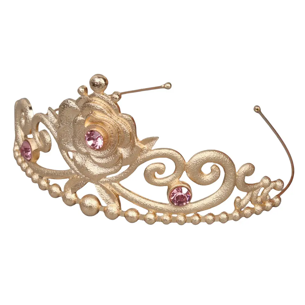 Gold Rose Crown Hairpin with Pink Crystal Accents - Image 7