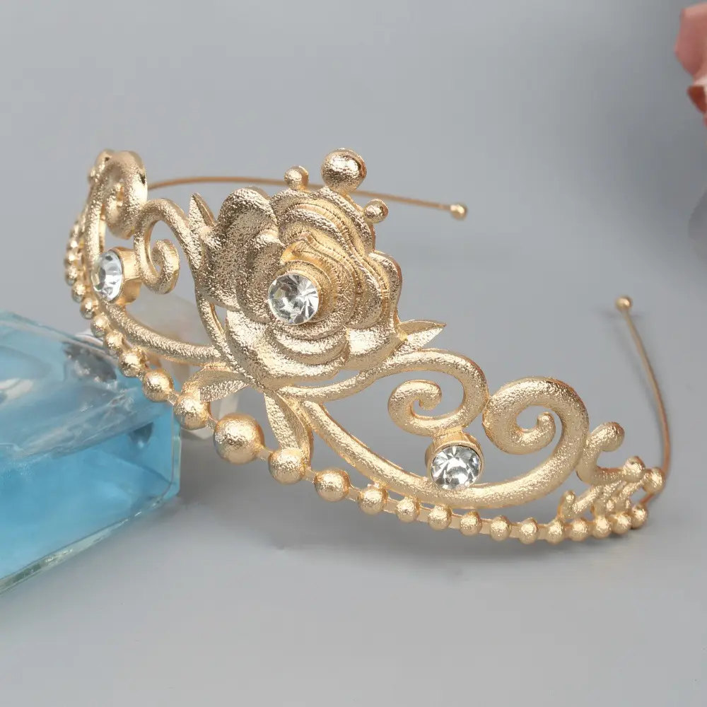 Gold Rose Crown Hairpin with Pink Crystal Accents — feature 10