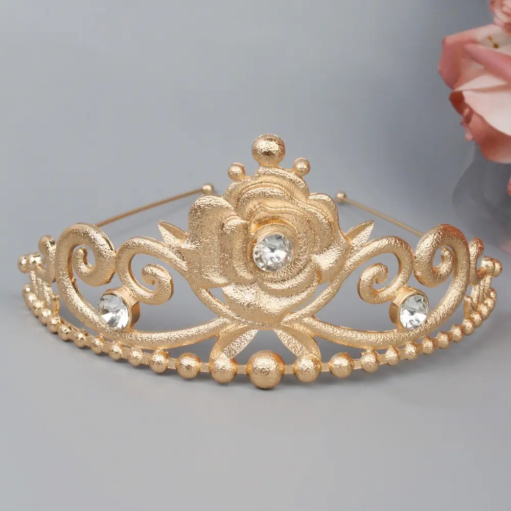 Gold Rose Crown Hairpin with Pink Crystal Accents — feature 11
