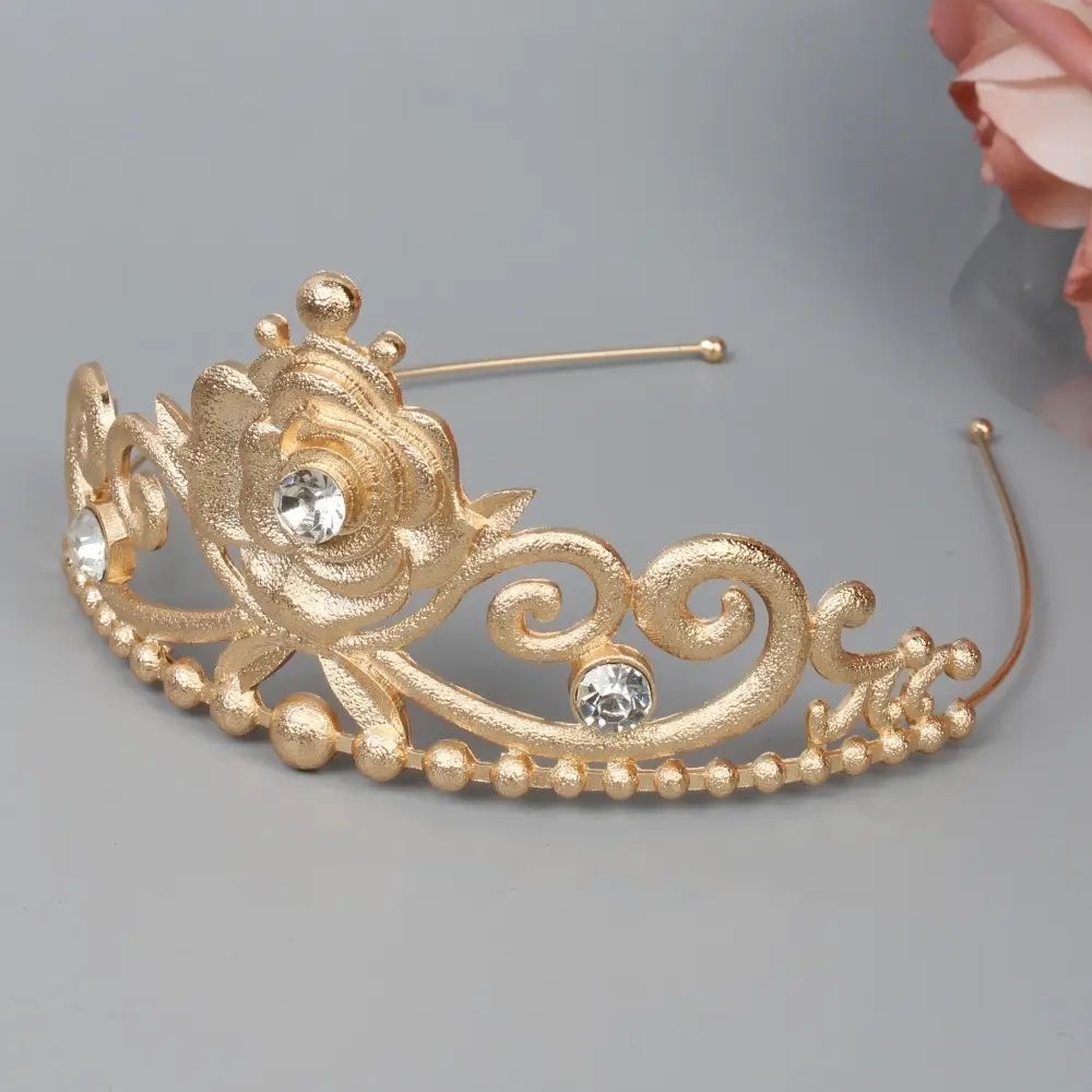 Gold Rose Crown Hairpin with Pink Crystal Accents — feature 12