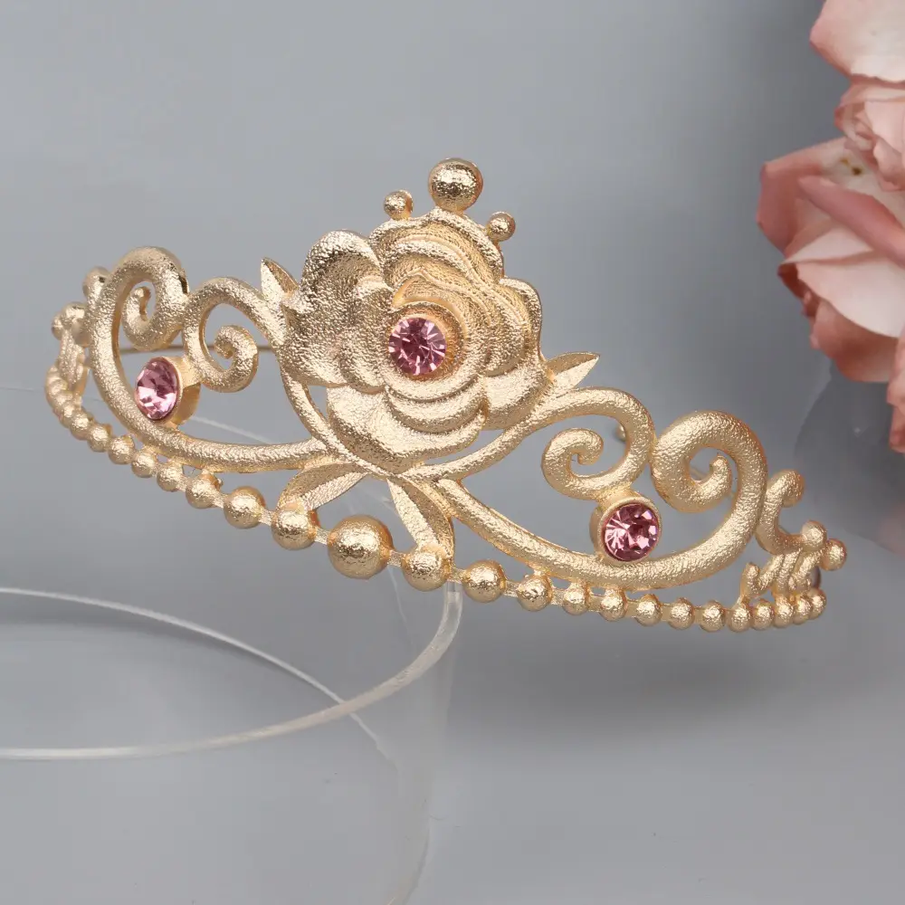 Gold Rose Crown Hairpin with Pink Crystal Accents — feature 13
