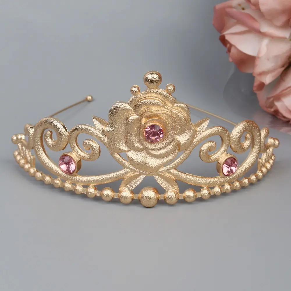 Gold Rose Crown Hairpin with Pink Crystal Accents — feature 14