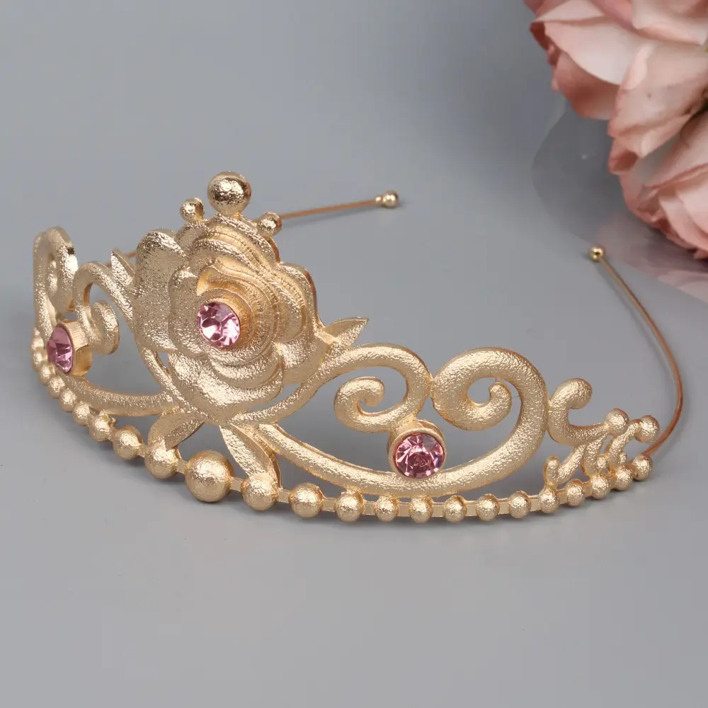 Gold Rose Crown Hairpin with Pink Crystal Accents — feature 15
