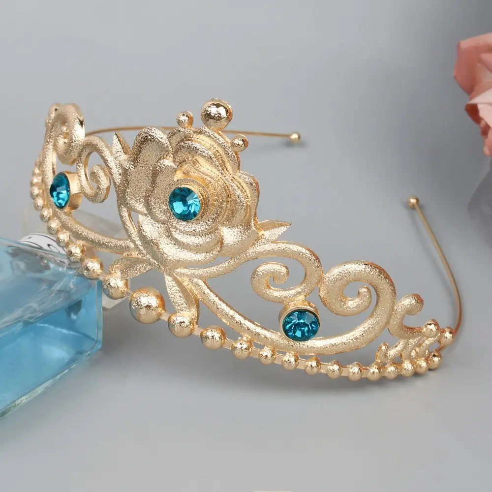 Gold Rose Crown Hairpin with Pink Crystal Accents — feature 6