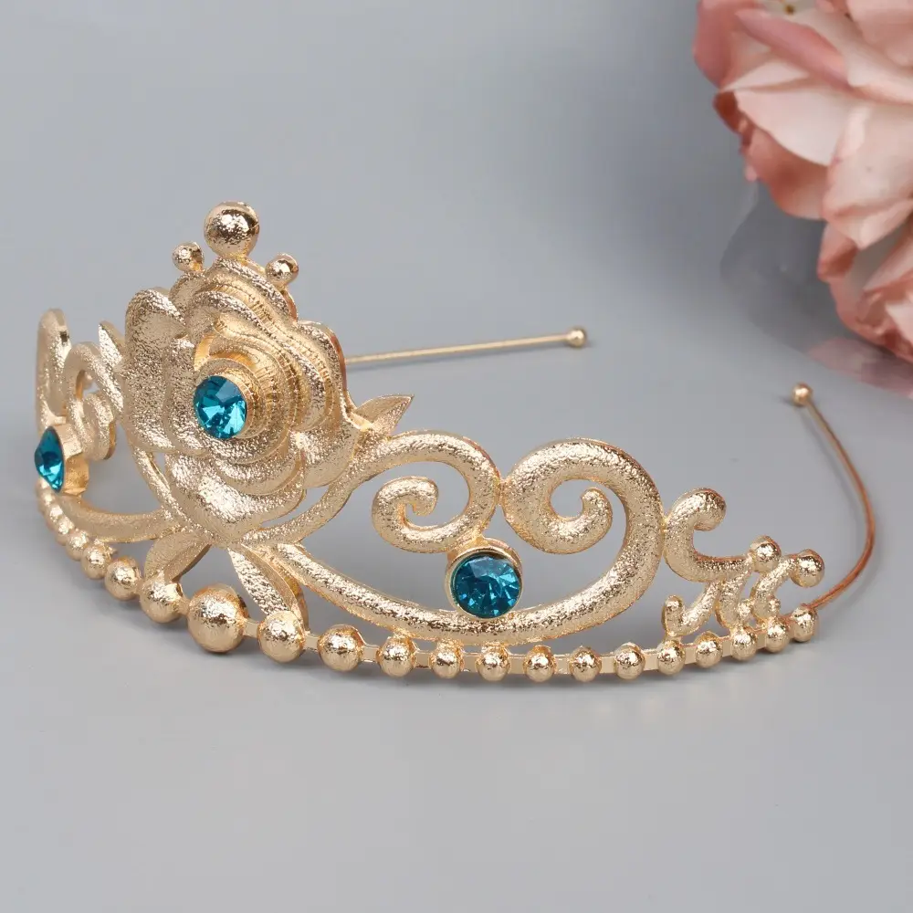 Gold Rose Crown Hairpin with Pink Crystal Accents — feature 7