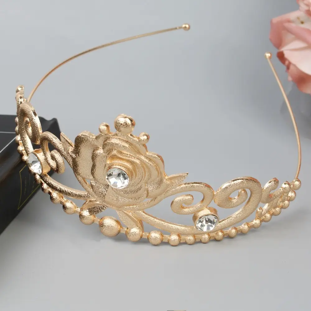 Gold Rose Crown Hairpin with Pink Crystal Accents — feature 9