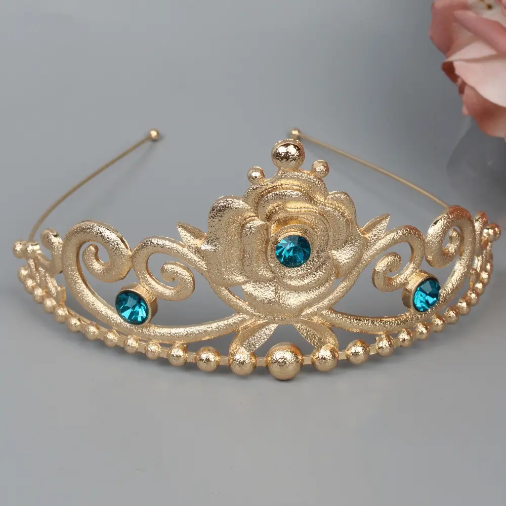 Gold Rose Crown Hairpin with Pink Crystal Accents - Image 3