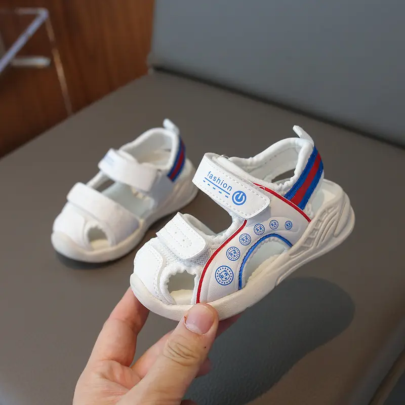 Women Mesh Sandals White Pink Adjustable Velcro