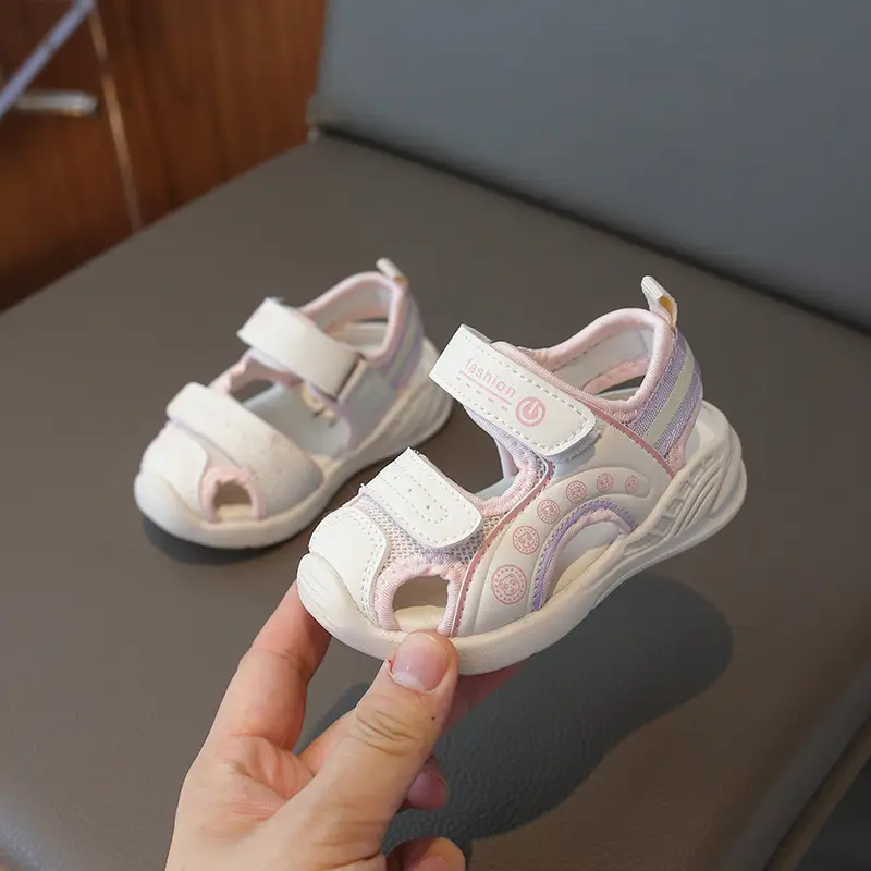 Women Mesh Sandals White Pink Adjustable Velcro