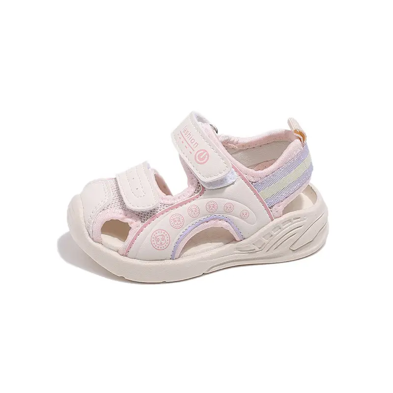 Women Mesh Sandals White Pink Adjustable Velcro