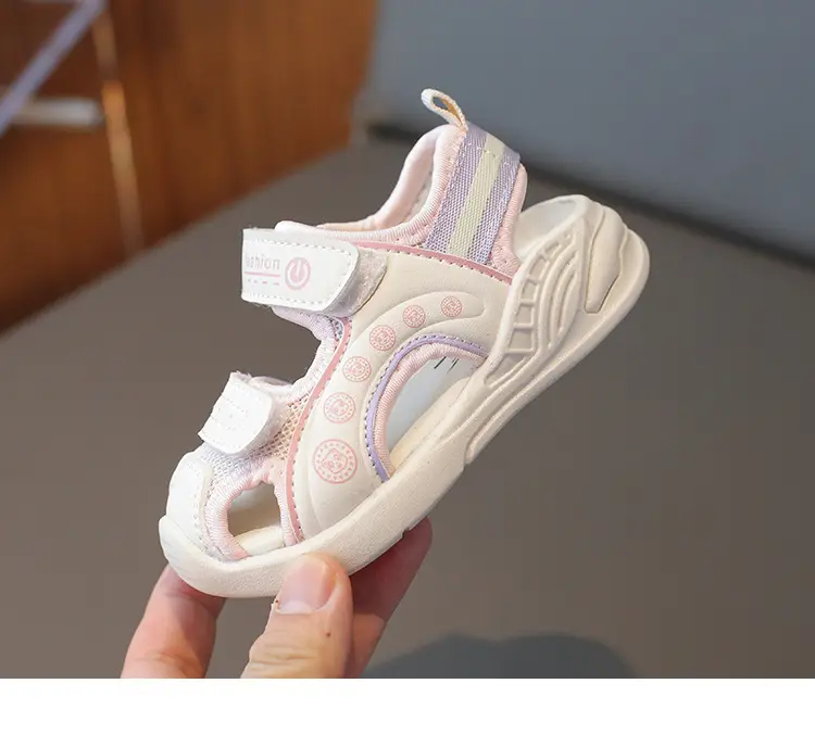 Women Mesh Sandals White Pink Adjustable Velcro — feature 17