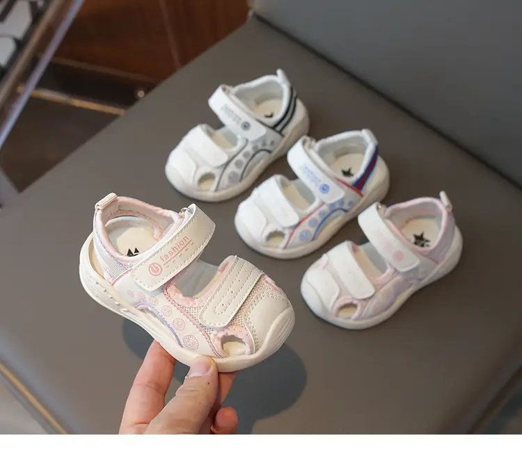 Women Mesh Sandals White Pink Adjustable Velcro — feature 7