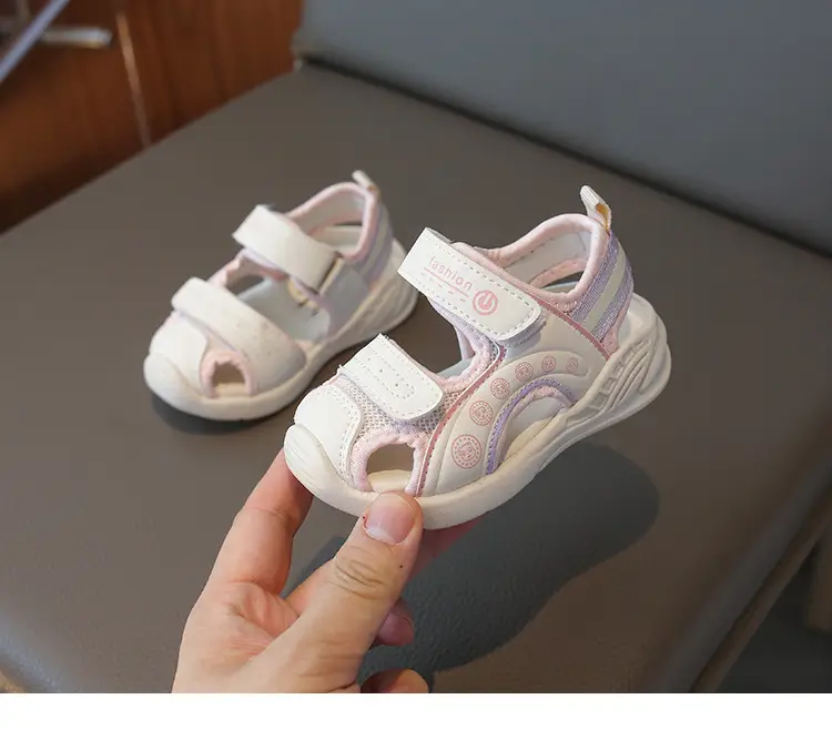 Women Mesh Sandals White Pink Adjustable Velcro — feature 9