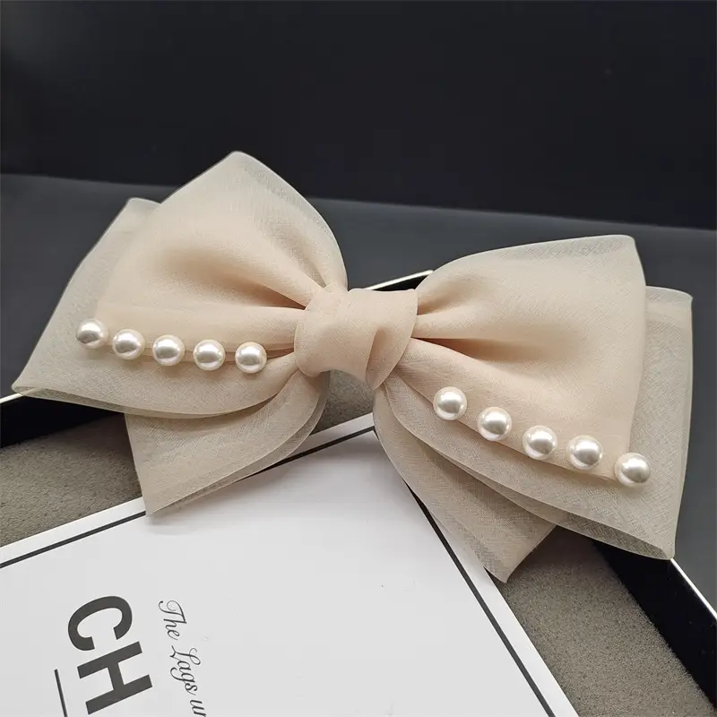 Black Organza Pearl Bow Hairpin for Women — feature 8