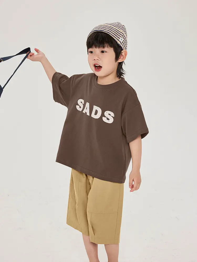 Kids Brown T-Shirt Short Sleeve Cotton Summer Wear