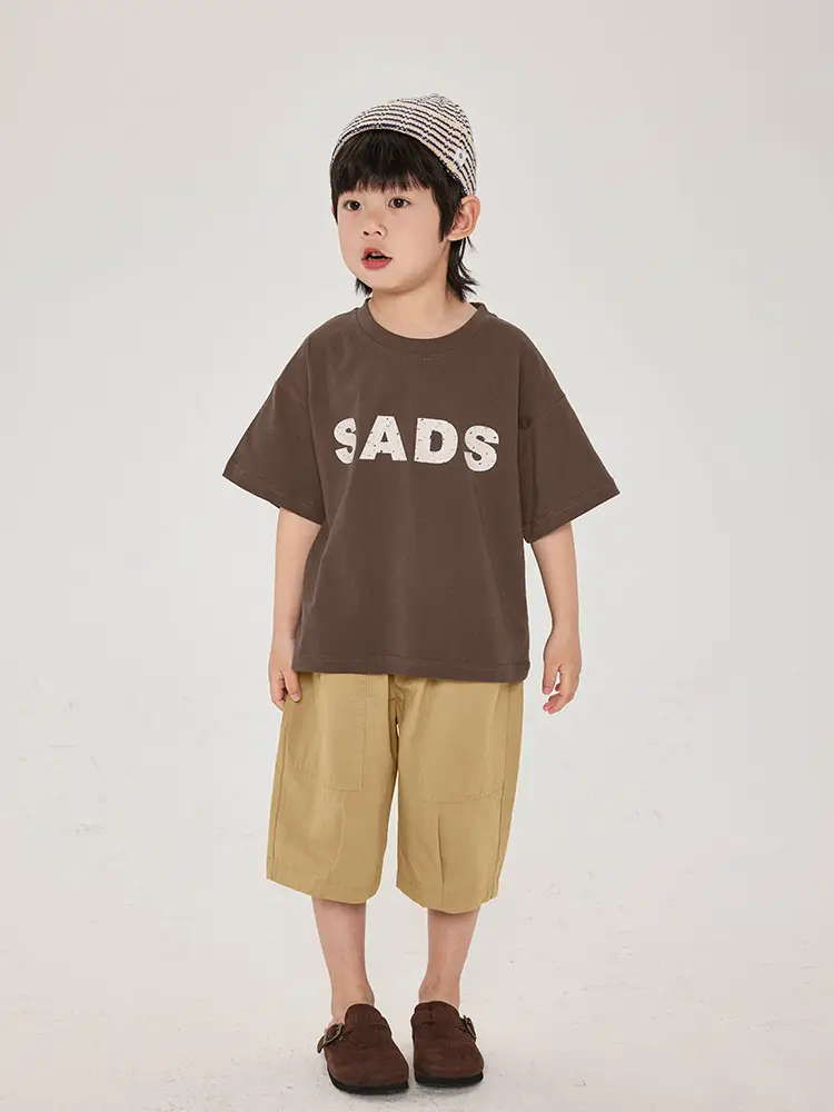 Kids Brown T-Shirt Short Sleeve Cotton Summer Wear