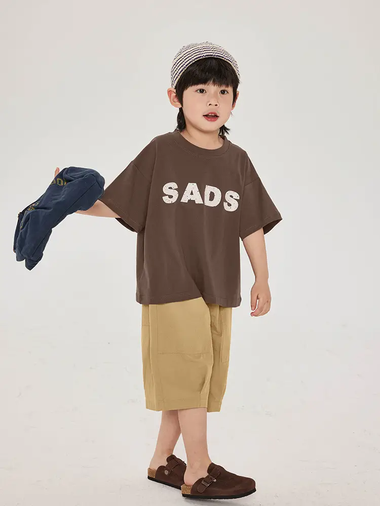 Kids Brown T-Shirt Short Sleeve Cotton Summer Wear