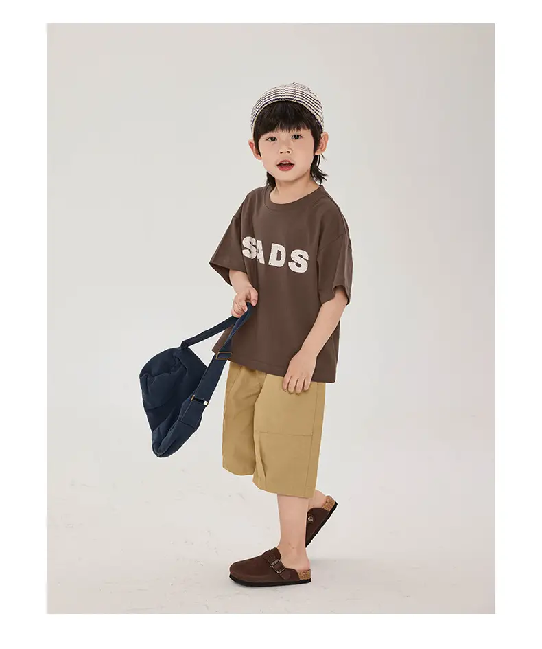 Kids Brown T-Shirt Short Sleeve Cotton Summer Wear — feature 12