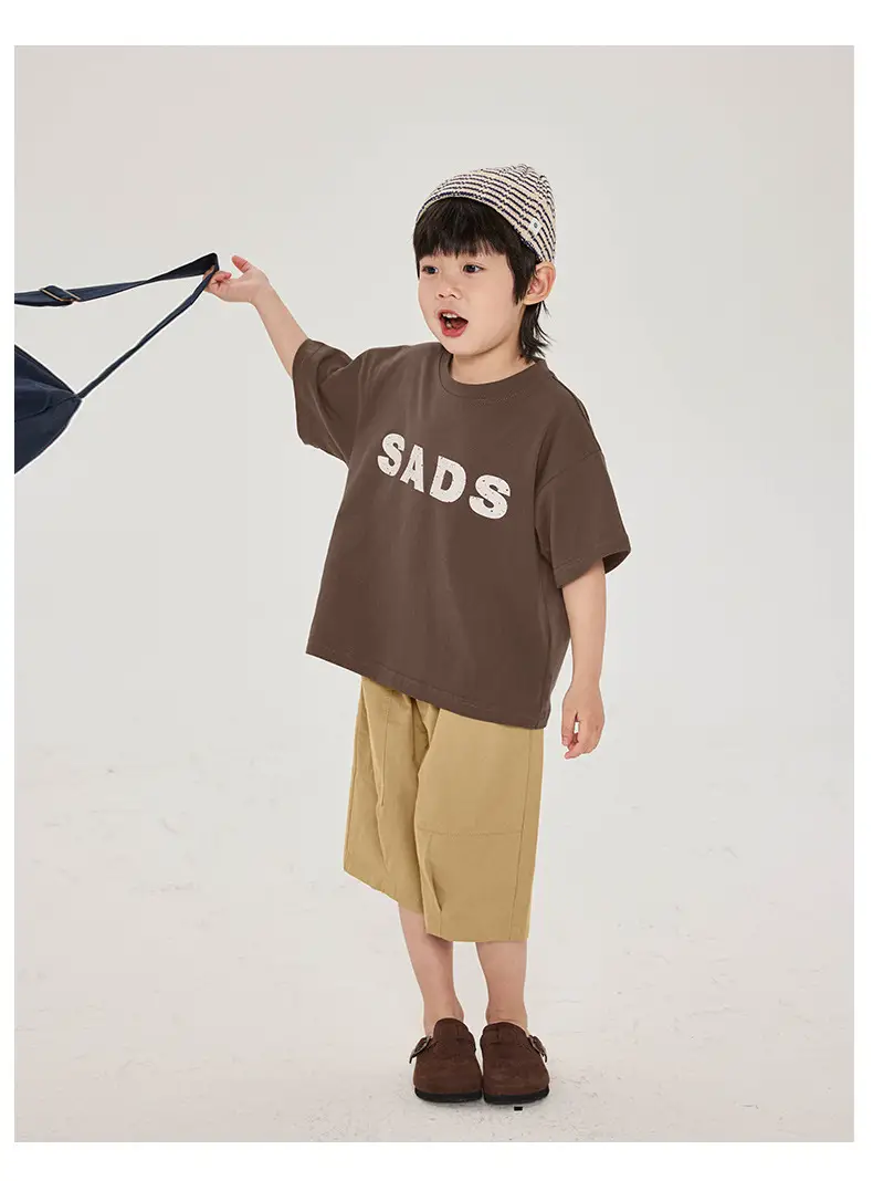 Kids Brown T-Shirt Short Sleeve Cotton Summer Wear — feature 14