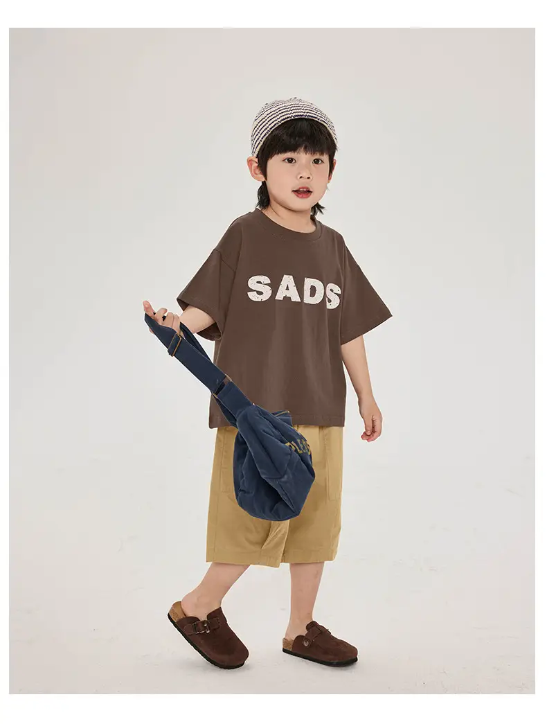 Kids Brown T-Shirt Short Sleeve Cotton Summer Wear — feature 15