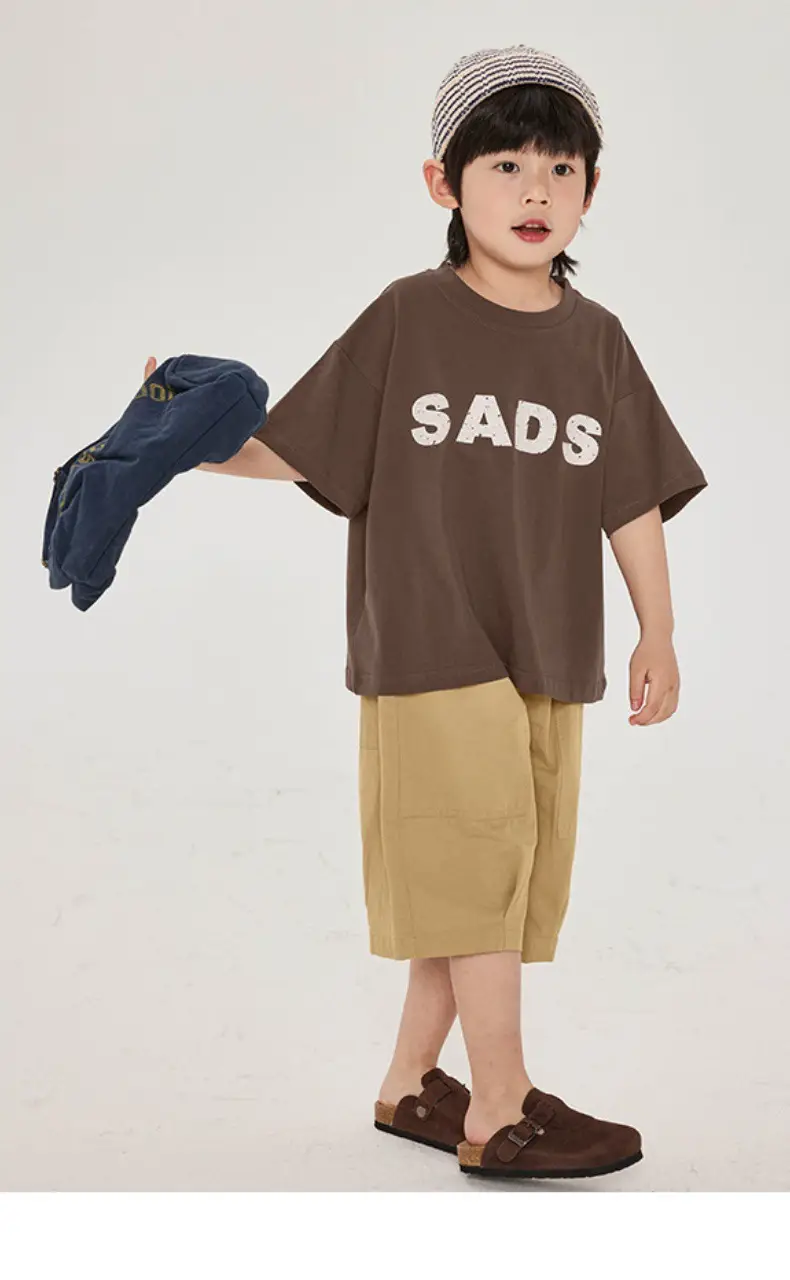 Kids Brown T-Shirt Short Sleeve Cotton Summer Wear — feature 2
