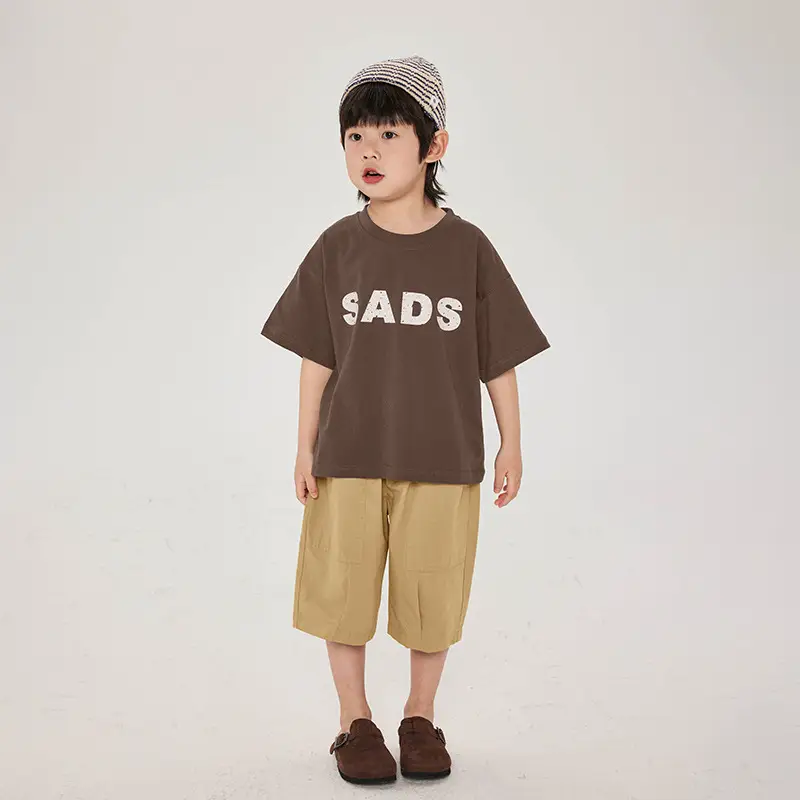 Kids Brown T-Shirt Short Sleeve Cotton Summer Wear