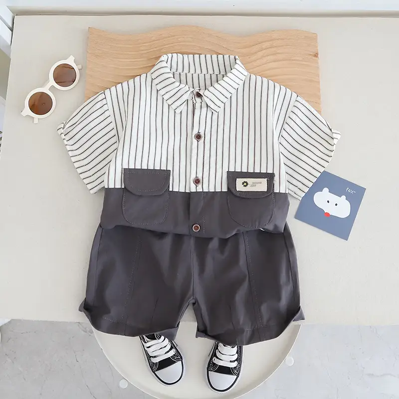 Boy Vertical Striped T-Shirt Shorts Set Summer 2024 - Image 2