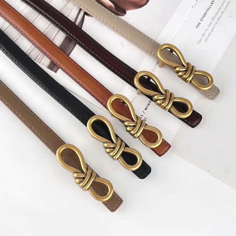 Women's Vintage Leather Belt with Gold Buckle - Image 29