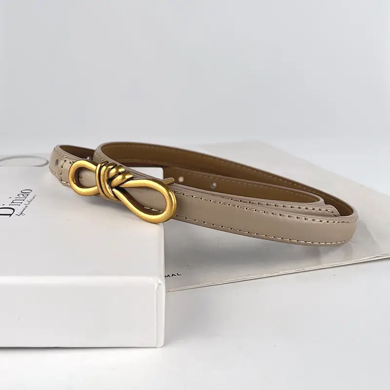 Women's Vintage Leather Belt with Gold Buckle - Image 31