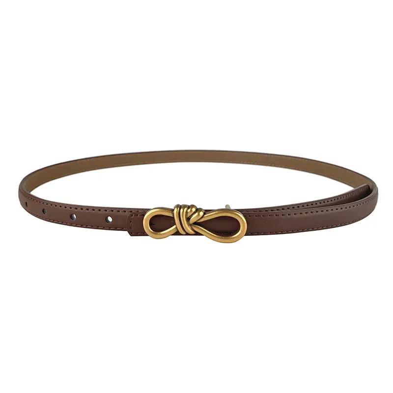 Women's Vintage Leather Belt with Gold Buckle - Image 32
