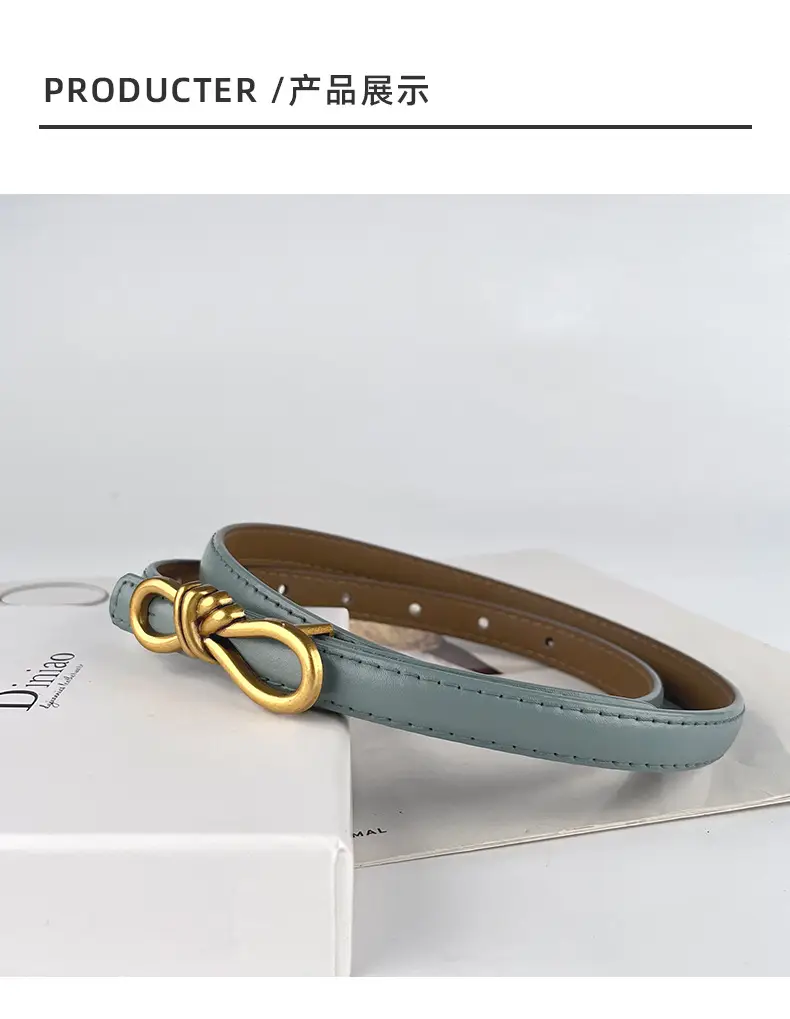 Women's Vintage Leather Belt with Gold Buckle — feature 10