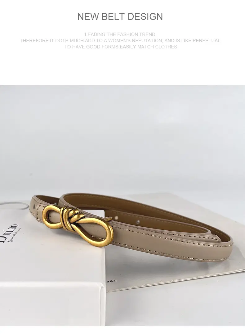 Women's Vintage Leather Belt with Gold Buckle — feature 11