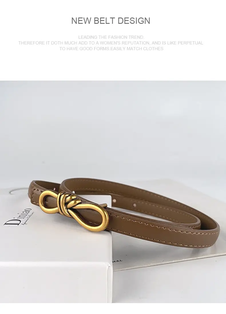 Women's Vintage Leather Belt with Gold Buckle — feature 12