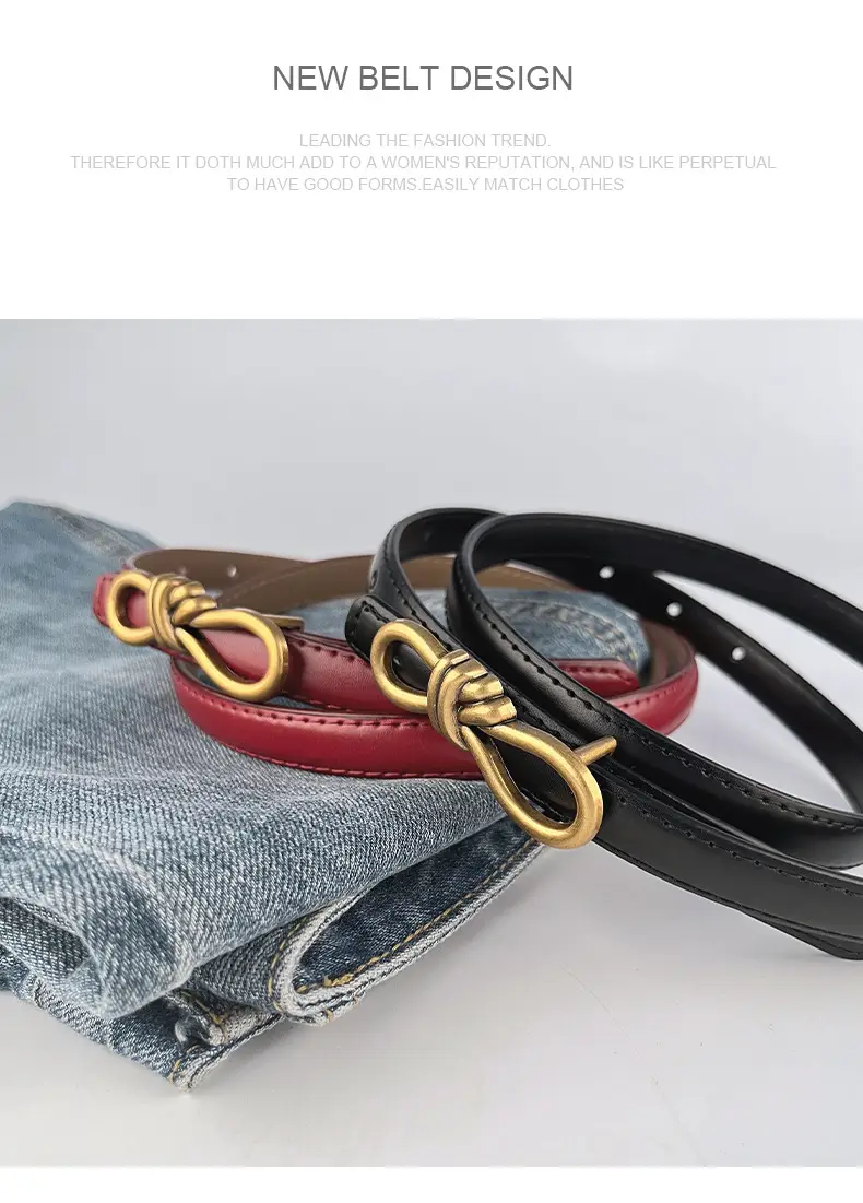 Women's Vintage Leather Belt with Gold Buckle — feature 13